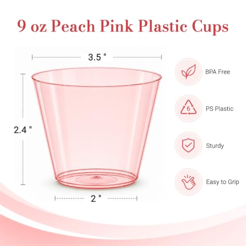 WANNADAY 100 Pcs 9 oz Peach Pink Plastic Cups, Disposable Cocktail Cups by WANNADAY - Used condition - Image 2