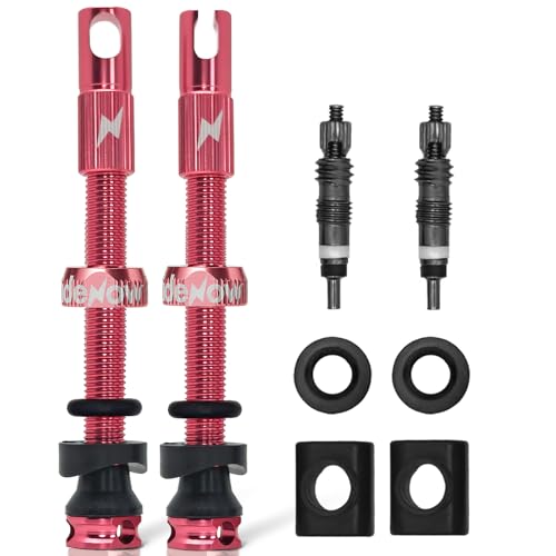 RideNow Tubeless Presta Valve Stems 45mm Super Light Alloy Presta Tubeless Valve Stem Kit with Valve Core Remover Tool and Valve Stem Caps Multiple Color and Size Options(Pair) Pink