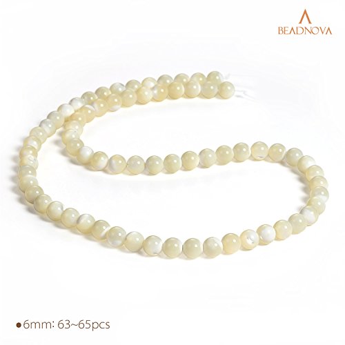 Image of BEADNOVA 6mm Natural White Mother of Pearl Shell Beads Gemstone Round Loose Beads for Jewelry Making (62-64pcs)