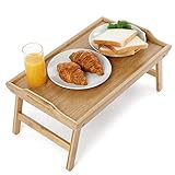 HYNAWIN Bamboo Bed Tray Table Big Size with 19.69in Long Tray with Foldable Legs Breakfast Tray Portable Laptop for Food Serving with Carrying Handles,Working with Computer