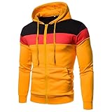FUNRKLI Mens Full Zip Workout Hoodie Color Block Long Sleeve Sweatshirt With Hood Slim Fit For Training Yellow 3X-Large
