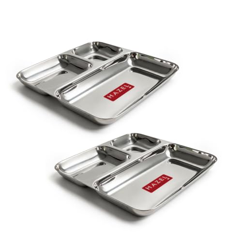 Image of HAZEL Stainless Steel Pav Bhaji Plate | 3 in 1 Section Plate Set of 2