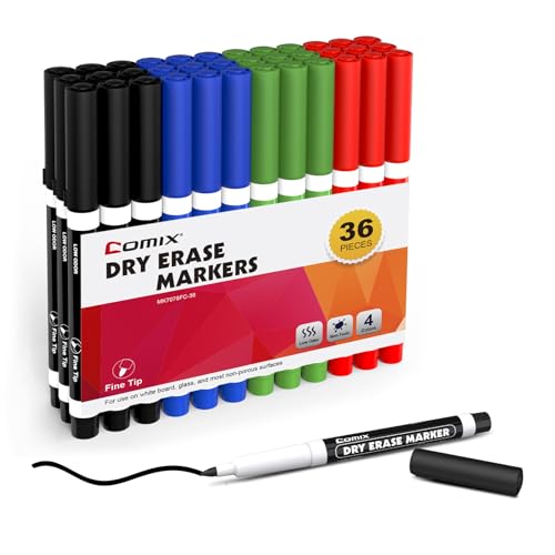 Comix Fine Tip Dry Erase Markers, Low Odor Whiteboard Markers,