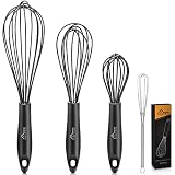 HOTEC 4 Pieces Silcone Whisks Set, Wire Balloon Whisks Egg Beater, Non-slip Handle Whisk for Non-sti
