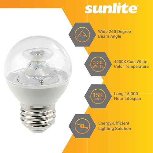 Sunlite G16 LED Dimmable Decorative Globe Vanity Light Bulbs, Clear, 7W (60W Equiv.), 500 Lumens, Medium E26 Base, Mirror Lights for Bedroom and Bathroom, 120V, ETL Listed, 4000K Cool White, 6 Pack by Sunlite - Used condition - Image 3