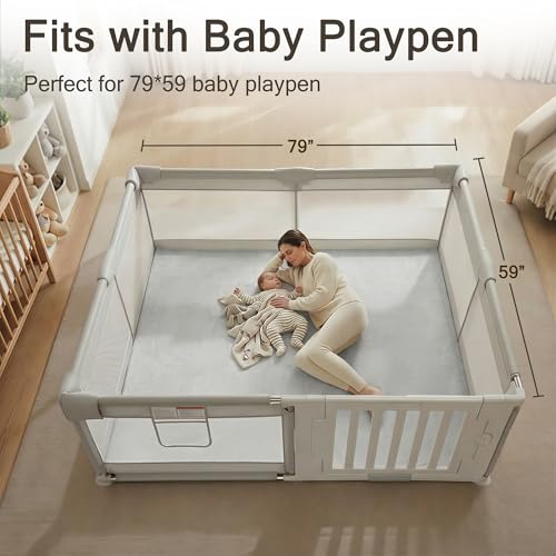 Image of 79 inch x59 inch Padded Baby Play Mat for Floor, 1.2 inch Thick Foam Baby Playpen Mat, Cushioned Tummy Time Mat with Non-Slip Bottom, Removable & Machine Washable Cover, Fits 79 inch x59 inch Playpens