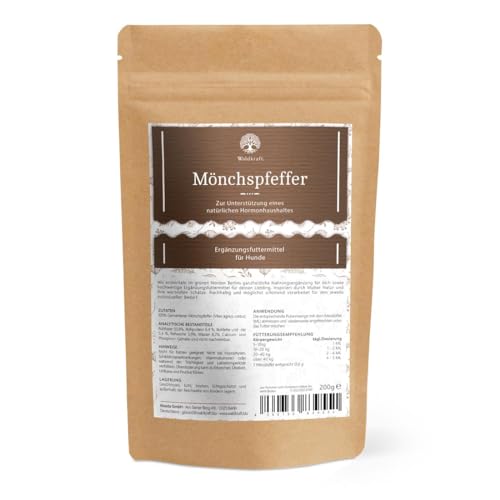 Waldkraft Mönchspfeffer für Hunde Nachfüllpack | 100% Vitex Agnus-castus Pulver | Unterstützung der natürlichen Hormonbalance für Rüden & Hündinnen | 200g
