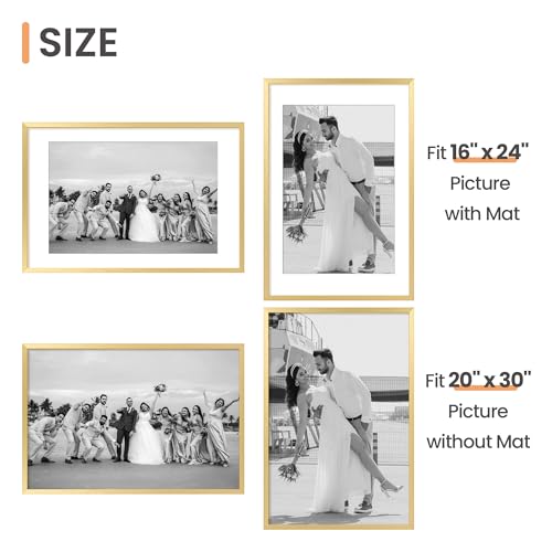 Image of upsimples 20x30 Poster Frame, Display Pictures 16x24 with Mat or 20x30 Without Mat, Wall Hanging Picture Frame, Gold, 1 Pack