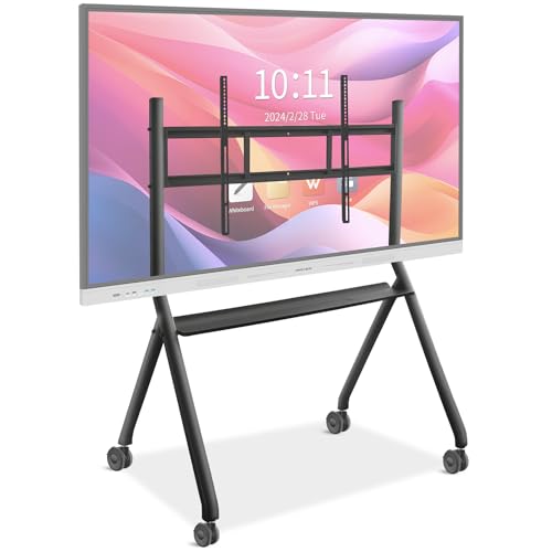 PWR4GTR Interactive Whiteboard Portable Stand for 55"-86" Smart Board, Four Lockable Wheels, Sleek Design for The Modern Office or Classroom