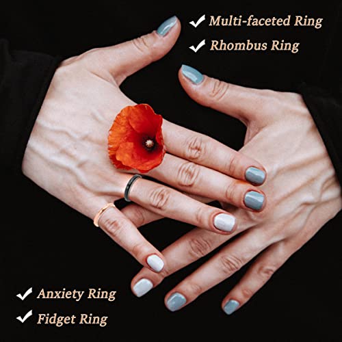 Nanafast 3mm Titanium Steel Anxiety Rings for Women Men Multi-faceted Wedding Band Fidget Rings for Anxiety for Women Rhombus Spinner Ring for Stress Relief Comfort Fit for Engagement Rose Gold 5 by Nanafast - Used condition - Image 5