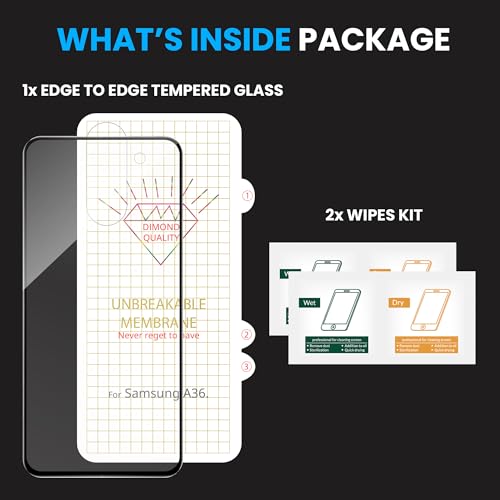 Image of FIRST MART Tempered Glass Screen Protector Compatible With Samsung Galaxy A36 5G (6.7 Inches) With Back Nano Membrane, Edge-to-Edge Protector Coverage With Easy Cleaning Kit | Black