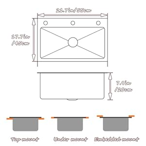 Stainless Steel Drop In Kitchen Sink w 3 Holes Drop in Topmount Single Bowl Sinks Basin With Drawable Faucet Purified Water Tap 217 177 79in