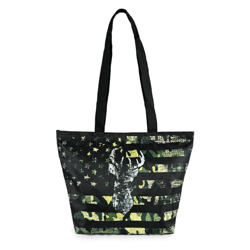 Athjunss Women Tote Bag Camo Deer Handbag Zipper Shoulder Bag