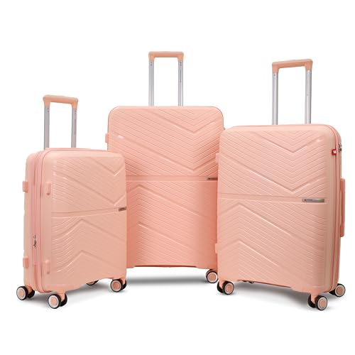 AMERICAN TRAVELLER TourisPrime Trolley Bag Set of 3 | Polypropylene Hard-Shell Luggage| Expandable Travel Suitcase | TSA-Type Lock | Anti-Theft Zip | 8 Dual Wheels (3, Coral, S,M,L)