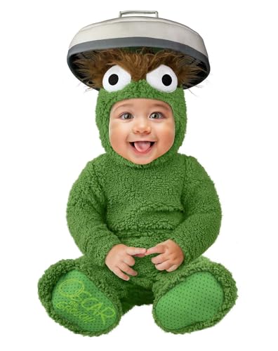 Spirit Halloween Sesame Street Baby Oscar the Grouch Jumpsuit Costume, Officially Licensed, Adorable Outfit, Unisex Child, Size 12 TO 18 MONTHS Standard, Green