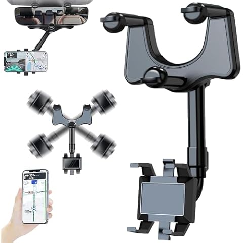 Elemenix Phone Holder, 360 Rotatable and Retractable Car Phone Holder, Fullofcarts Phone Holder, 360° Car Rearview Mirror Phone Holder for Car Mount Phone and Gps Holder Support Rotating Adjustable Cover