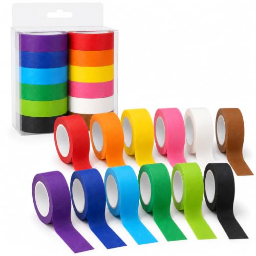 Image of Colored Masking Tape 1 Inch, 12 Rolls, 12 Colors, 264 Total Yards