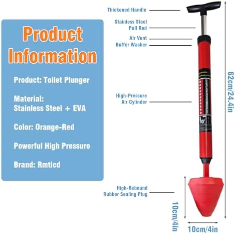 Rmticd Toilet Plunger, High-Pressure Plungers for Bathroom, Toilet Brush and Plunger Set - Powerful Air Drain Unclogger & Heavy-Duty Clog Remover for Bathroom Drains, and Clogged Pipes - 4