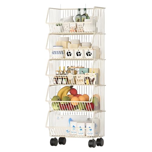 Carritos Auxiliares, Carro Frutas y Verduras Cocina, Material de Acero Al Carbono, Carro de Almacenamiento con Cesta de Malla Extraíble con Rodillos de Freno, for Dormitorio Sala de Estar Cocina