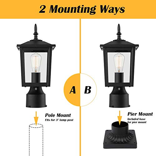 Cinoton Dusk To Dawn Outdoor Post Light Fixtures, Modern Exterior Post Lantern 6-Inch With Pier Mount Base, Aluminum Lamp Post Lantern Head With Clear Glass Waterproof For Garden Patio Pathway Deck #TOP7