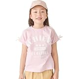 [ever closet] Tシャツ キッズ 子供 女の子 ガーリー 綿100％ [ ピンク 120 ] ライン リボン スポーティー 春服 夏服 通園 通学 普段着 子供服 キッズ服 エバークローゼット