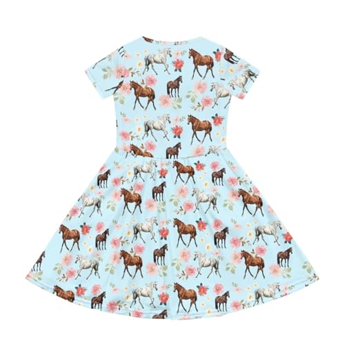 Image of Short Sleeve Dress for Girls with Pockets Cute Toddler Girl Clothes Summer 2-12