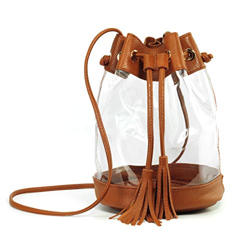Hoxis Clear Purse Drawstring Bucket Crossbody Bag With Tassel Women Pvc Shoulder Handbag For Stadium Approved (Brown) #TOP18