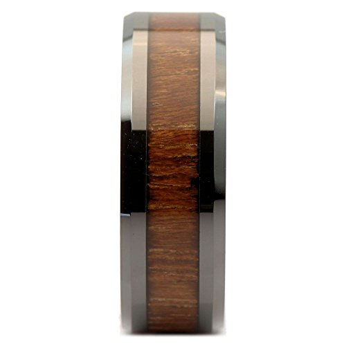 8mm Black Ceramic Wedding Band Natural Acacia Koa Wood Inlay Comfort Fit Ring Size 103