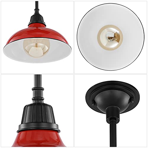 Image of JONATHAN Y Jasper 1-Light Farmhouse 12.25 inch Metal Pendant, Red /Black | Indoor Outdoor Use, Rustic Vintage Dome Shade, Adjustable Height, Kitchen Island Porch Entryway, LED Bulb Included