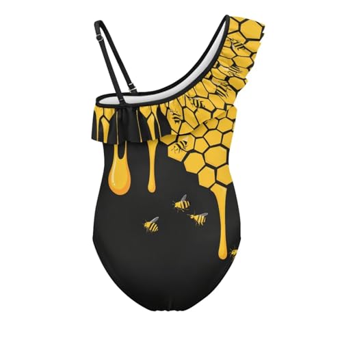 Image of Ladybug Swimsuits for Girls 5-14 One Piece Bathing Suit Kids One Ruffle Shoulder Beach Sport Swimwear
