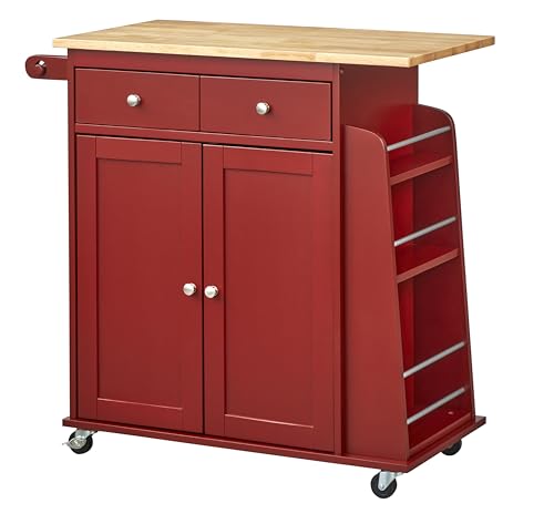 SilkWood Studio Sonoma Kitchen Cart with Storage, Red/Natural