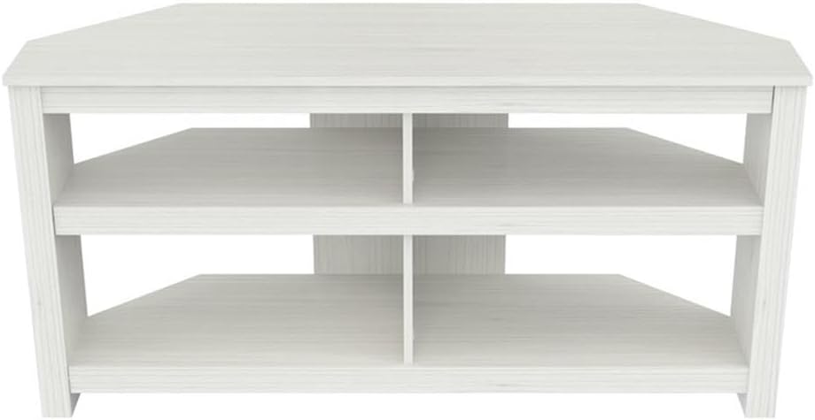 Inval MTV-16919 Corner TV Stand for Flat Screen TVs Up to 60", Wood Entertainment Center with 4 Open Storage Shelves, Washed Oak