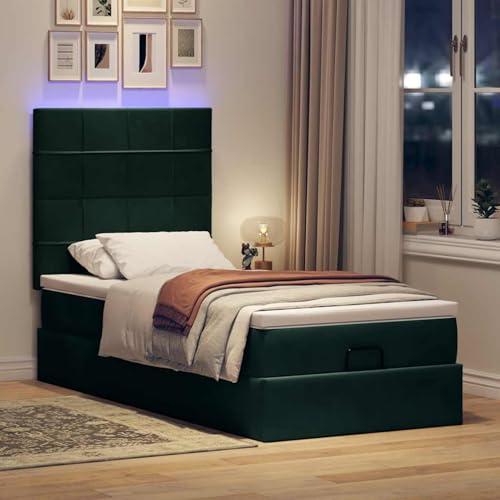 Fasba Ottoman-Bett mit Matratzen & LEDs Dunkelgrün 80x200 cm Samt, Polsterbett Doppelbett Stilvolles Funktionsbett mit hydraulischem Stauraum3314285 – Bild 4