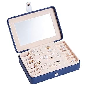kabinga KABINA Tragbare Ohrringe Ring Aufbewahrungsbox Schmuckbox Multifunktional PU Nagelbrett Frische und Einfach, mit Spiegel Dunkelblau, Damen, Blau, M kabinga KABINA Tragbare Ohrringe Ring Aufbewahrungsbox Schmuckbox Multifunktional PU Nagelbrett Frische und Einfach, mit Spiegel Dunkelblau, Damen, Blau, M