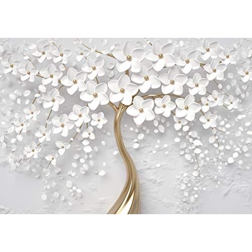 wandmotiv24 Fototapete Baum Weiß 1, XXL 400 x 280 cm - 8 Teile, Fototapeten, Wandbild, Motivtapeten, Vlies-Tapeten, Gold, Wand, Blumen M1805