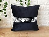 Black Velvet Pillow With White Trim,Black Greek Key Pillow,Bedroom Velvet Pillow Covers,Greek Key Sham