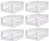 Sterilite 23608006 Medium Modular Drawer, White Frame with Clear Drawers, 6-Pack