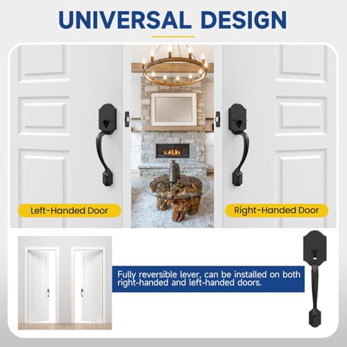 RAFECIEE Black Front Door Handle No Lock, Exterior Door Handles with Passage Lever, Entry Door Handle Reversible for Left & Right by RAFECIEE - Used condition - Image 8