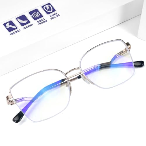 Lovispecs Distance Nearsighted Glasses for Women See Far Away Sight Vision Driving Eyeglasses Non-Prescription Farsighted Myopia Half Frames Light Blue Computer Eyewear -1.0