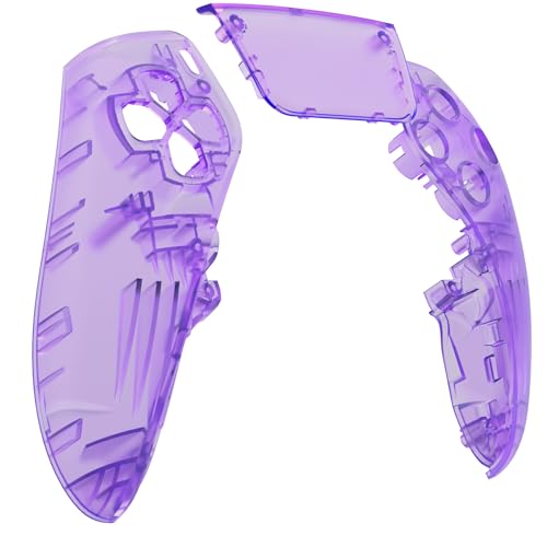 eXtremeRate Left Right Front Shell and Touchpad Compatible with p s 5 Edge Controller, Clear Atomic Purple Replacement Faceplate Shell Custom Touch Pad Cover Compatible with p s 5 Edge Controller