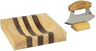Alaska Ulu Knife Set-Curved Knife with Wood Handle plus Chopping Board with Bowl-easy