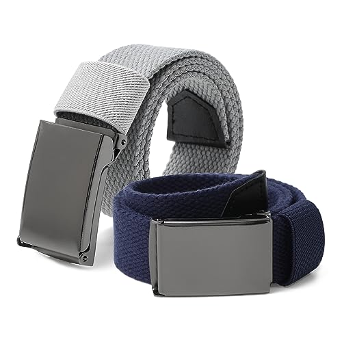 AWAYTR Boys Canvas Web Belts - 2PCS School Uniform Cotton Belt Adjustable in four Sizes, Suitable for Girls（100cm,Gray/Navy blue