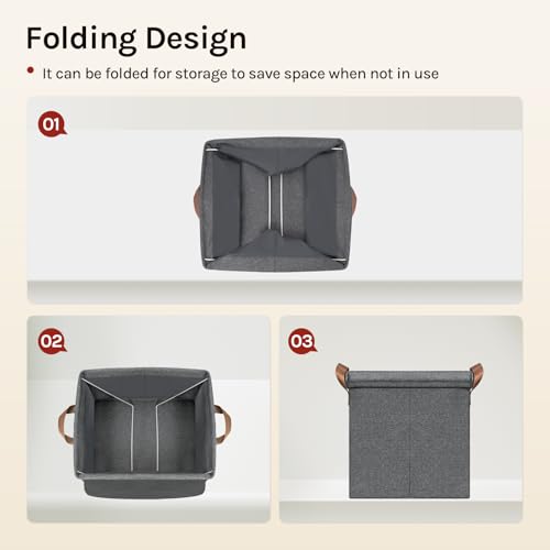 WOLTU Fabric Storage Boxes Set of 3, Folding Baskets with Lids, Handles, Metal Frame, Wardrobe Toy Organisers for Living Room, Bedroom, Office, Grey, 33x33x31.5cm - Image 7
