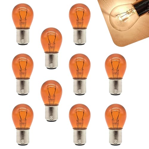 MLY 10PCS 1157 Bulb, Tail High and Low Brake Light Bulb, Turn Signal Light Bulb Replacement, P21/5W BAY15D S25 2357 2057 Light Bulb, Universal Halogen Brake Tail Light Parking Light for Cars (Amber)