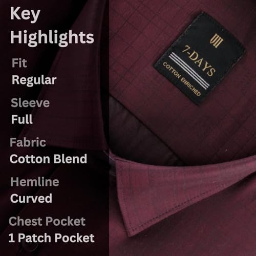 Image of 7-DAYS Premium Men's Formal Shirts - Cotton Rich, Textured Self-Design, Full Sleeve, Regular Fit, Wrinkle Resistant, with Pocket - Perfect for Office