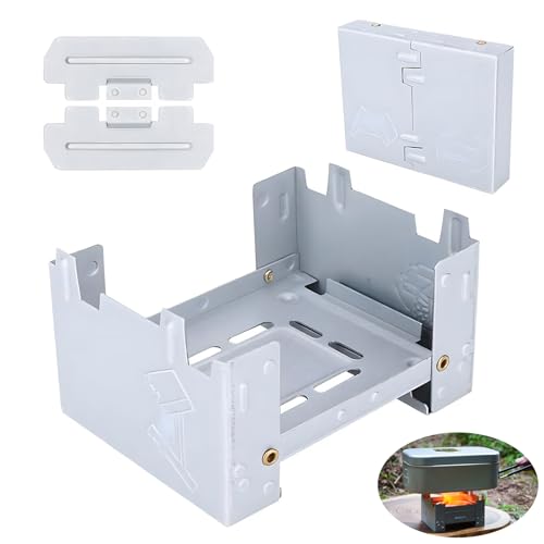 Portable Solid Fuel Stove, 98x75mm Fuel Folding Stove, Solid Fuel Stove Tablets with 2*Side Panels, Portable Barbecue Stove for Camping Hiking, Backpacking, Fishing Trips