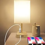 cozoo USB Bedside Table Desk Lamp with 3 USB Charging Ports and 2 Outlets Power Strip,Wood Charger B