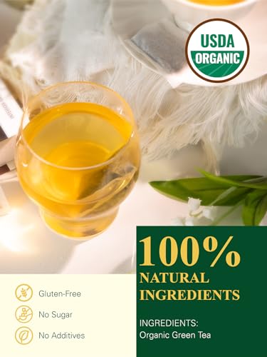 GLDNT Organic Green Tea Bags, Natural Pure Organic Green Tea, Super Antioxidant, Caffeinated, 100 Count
