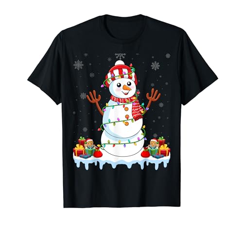 Snowman Wearing Santa Hat Xmas Lights Christmas Snowman Camiseta