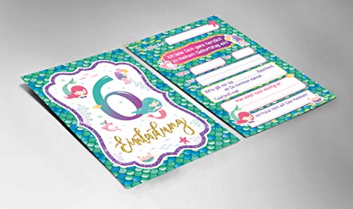 Junaversum Lot de 12 cartes d'invitation avec 12 enveloppes pour 6e anniversaire d'enfant fille sirène - Image 6